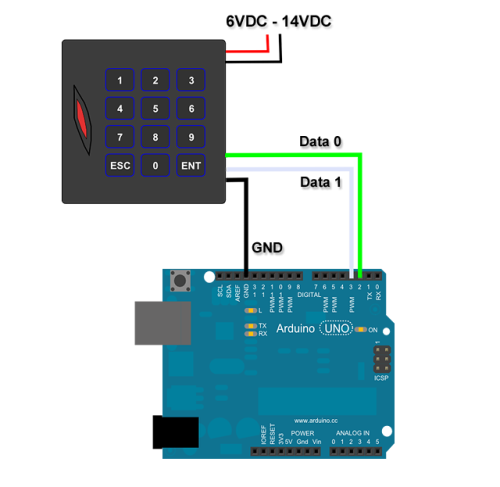 Arduino RFID Wiegand vezetékezés